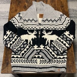 Kids Zip-Up Moose Pattern Cardigan Sweater - Gray & Black